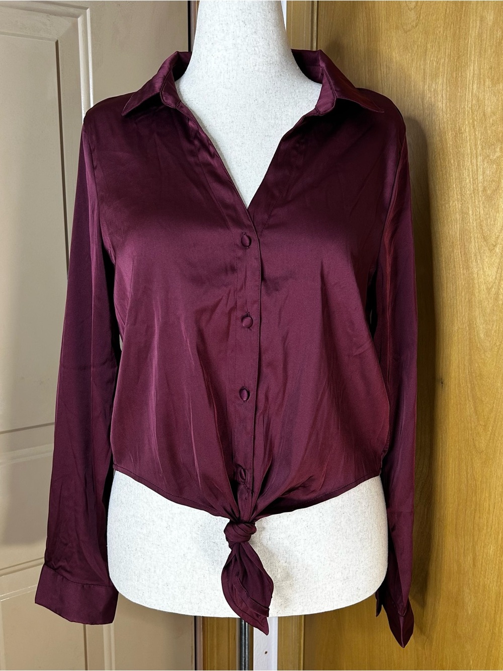 Guess Tie-Front Button-Down Shirt - Burgundy